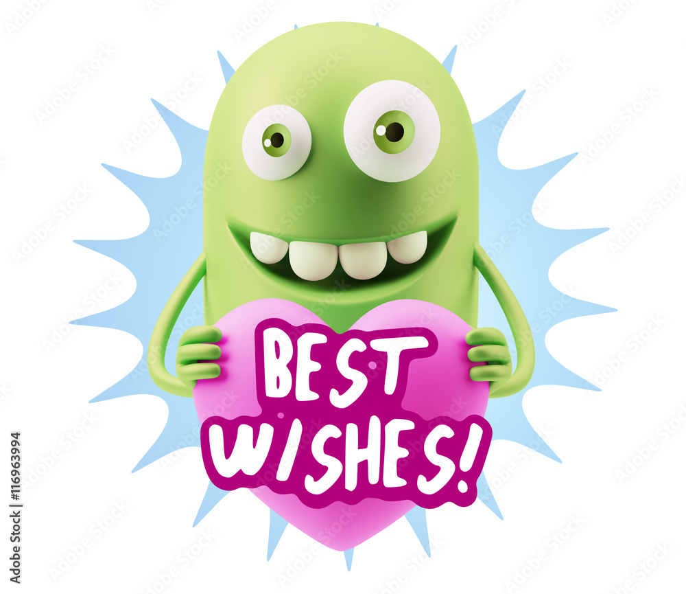 Fototapeta premium 3d Rendering. Emoji in love holding heart shape saying Best Wish