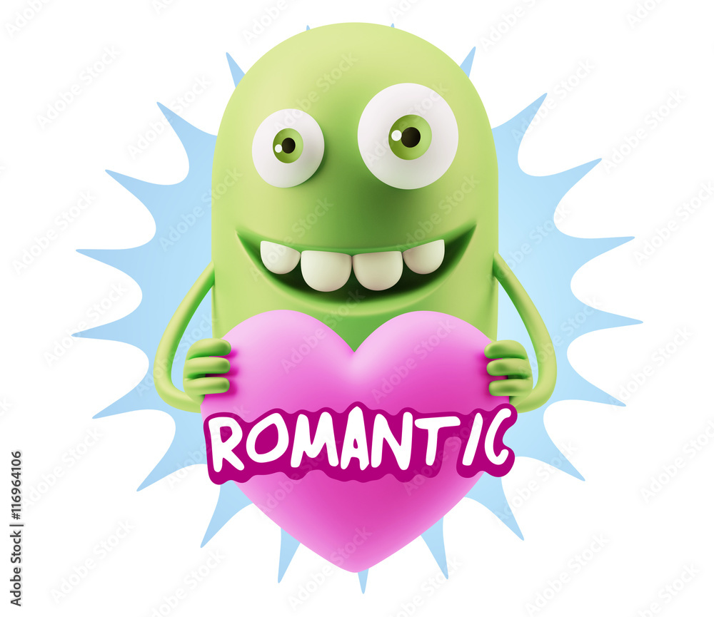 Fototapeta premium 3d Rendering. Emoji in love holding heart shape saying Romantic