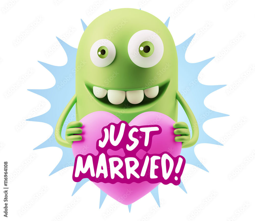 3d Rendering. Emoji in love holding heart shape saying Just Marr 3d Rendering. Emoji in love holding heart shape saying Just Marr