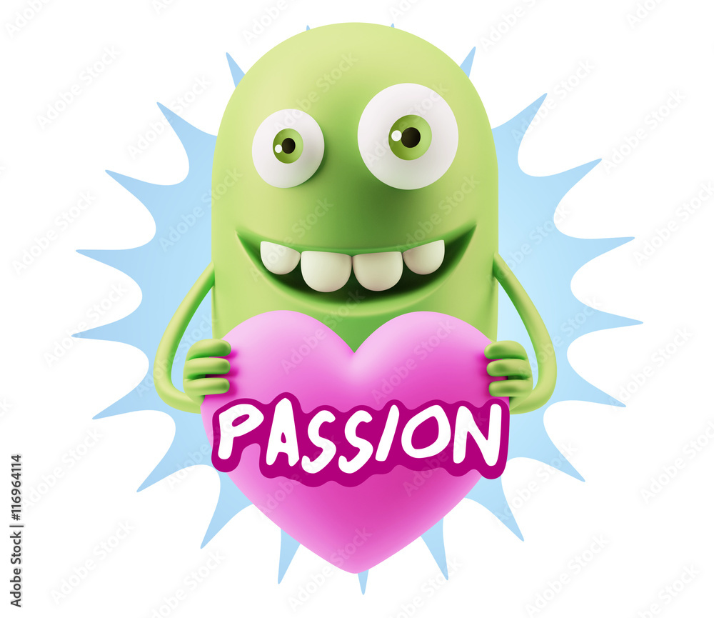 3d Rendering. Emoji in love holding heart shape saying Passion w 3d Rendering. Emoji in love holding heart shape saying Passion w