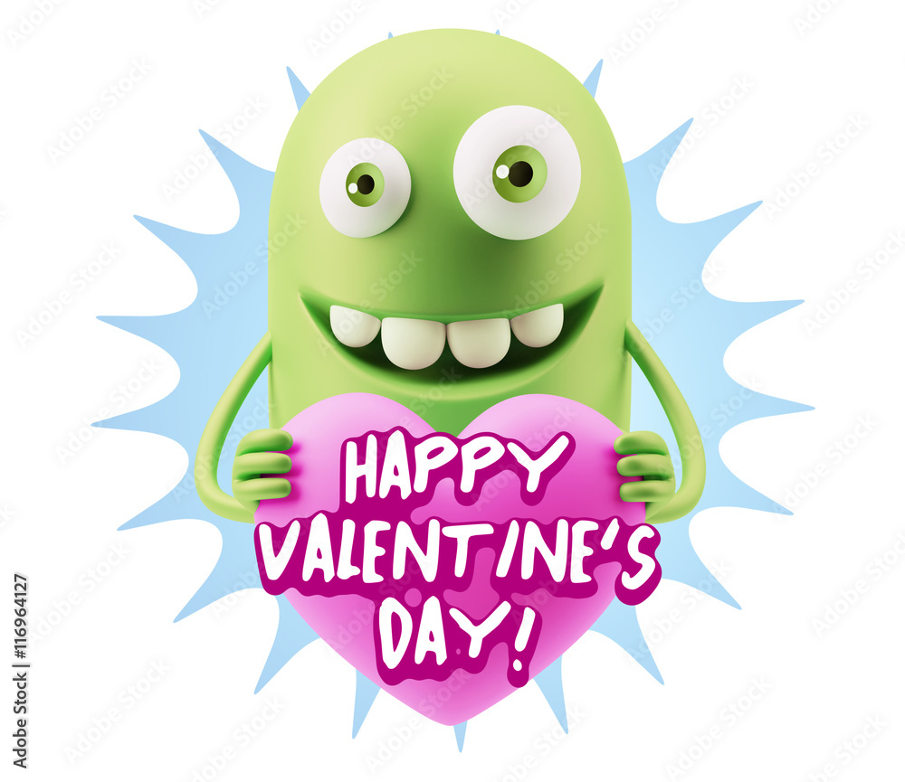 3d Rendering. Emoji in love holding heart shape saying Happy Val 3d Rendering. Emoji in love holding heart shape saying Happy Val