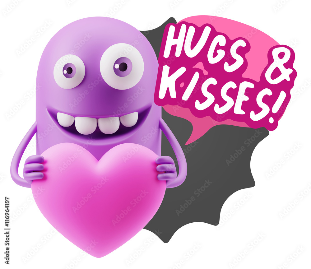 3d Rendering. Emoji in love holding heart shape saying Hugs And 3d Rendering. Emoji in love holding heart shape saying Hugs And
