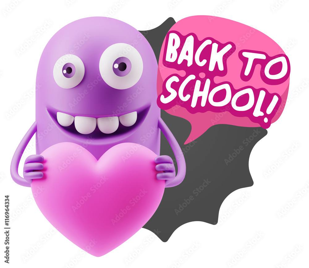 3d Rendering. Emoji in love holding heart shape saying Back To S 3d Rendering. Emoji in love holding heart shape saying Back To S