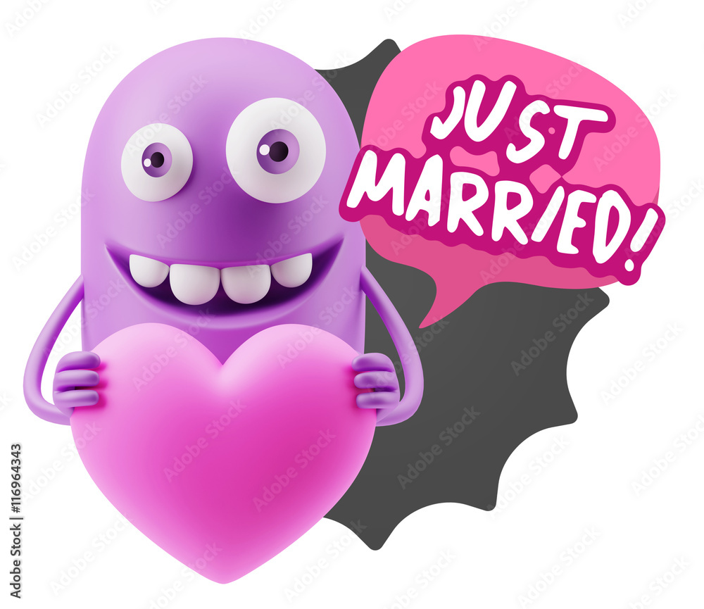 3d Rendering. Emoji in love holding heart shape saying Just Marr 3d Rendering. Emoji in love holding heart shape saying Just Marr