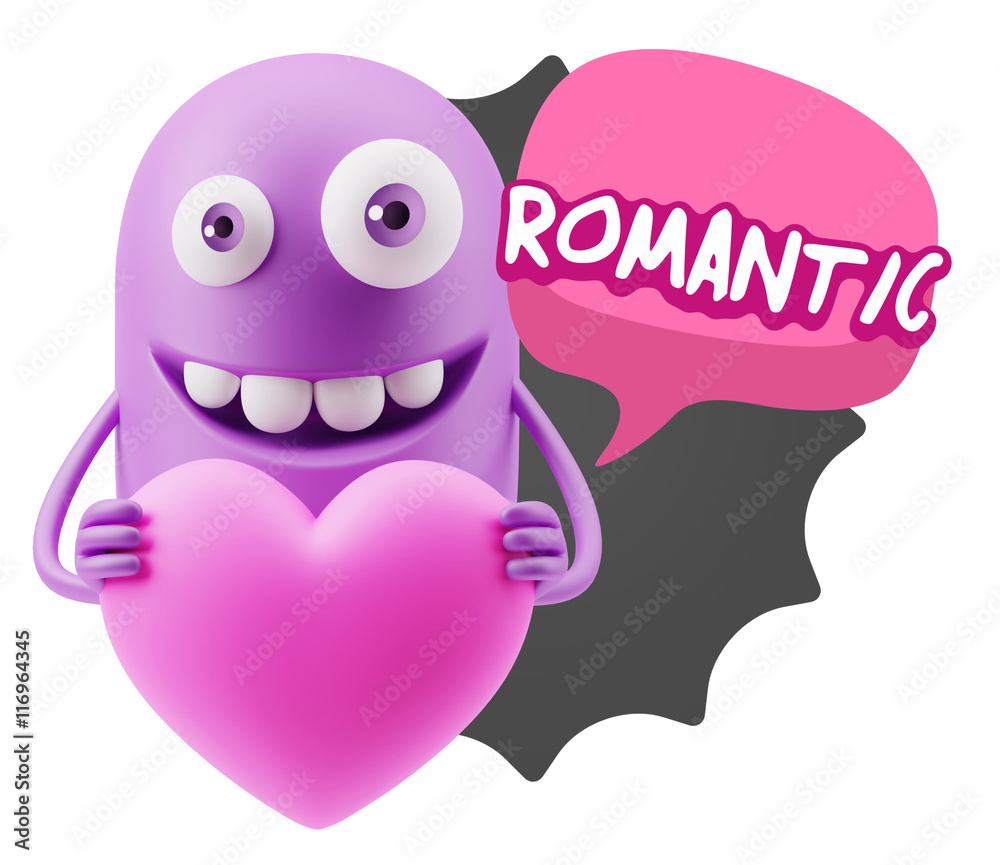 3d Rendering. Emoji in love holding heart shape saying Romantic 3d Rendering. Emoji in love holding heart shape saying Romantic
