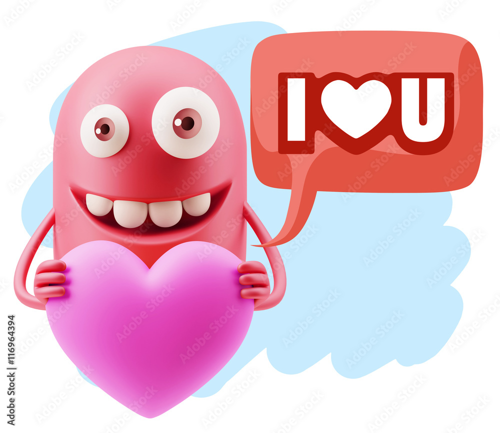 Obraz premium 3d Rendering. Emoji in love holding heart shape saying I Love U