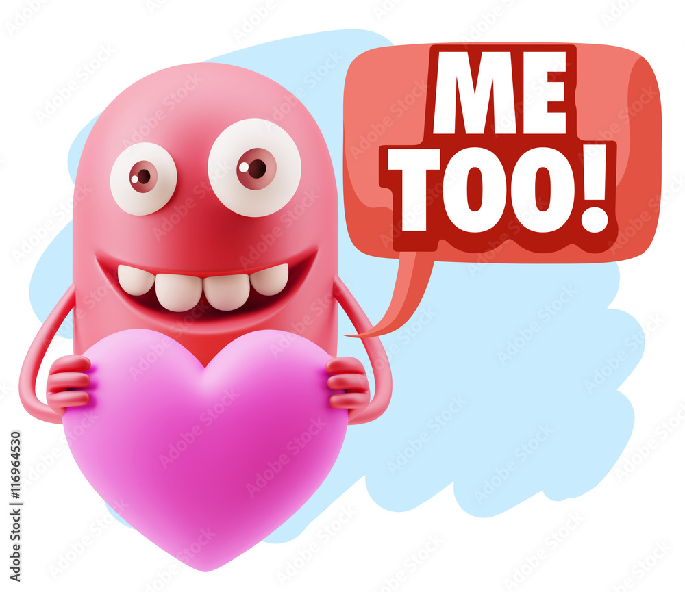 3d Rendering. Emoji in love holding heart shape saying Me Too wi 3d Rendering. Emoji in love holding heart shape saying Me Too wi