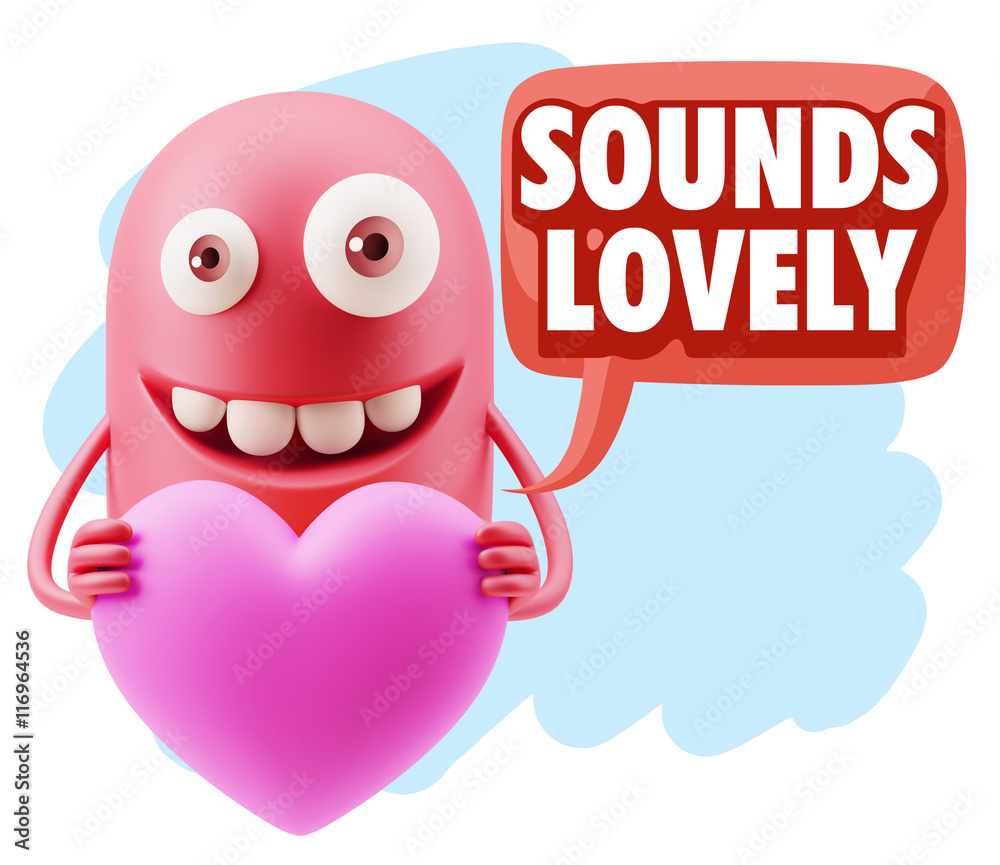 3d Rendering. Emoji in love holding heart shape saying Sounds Lo