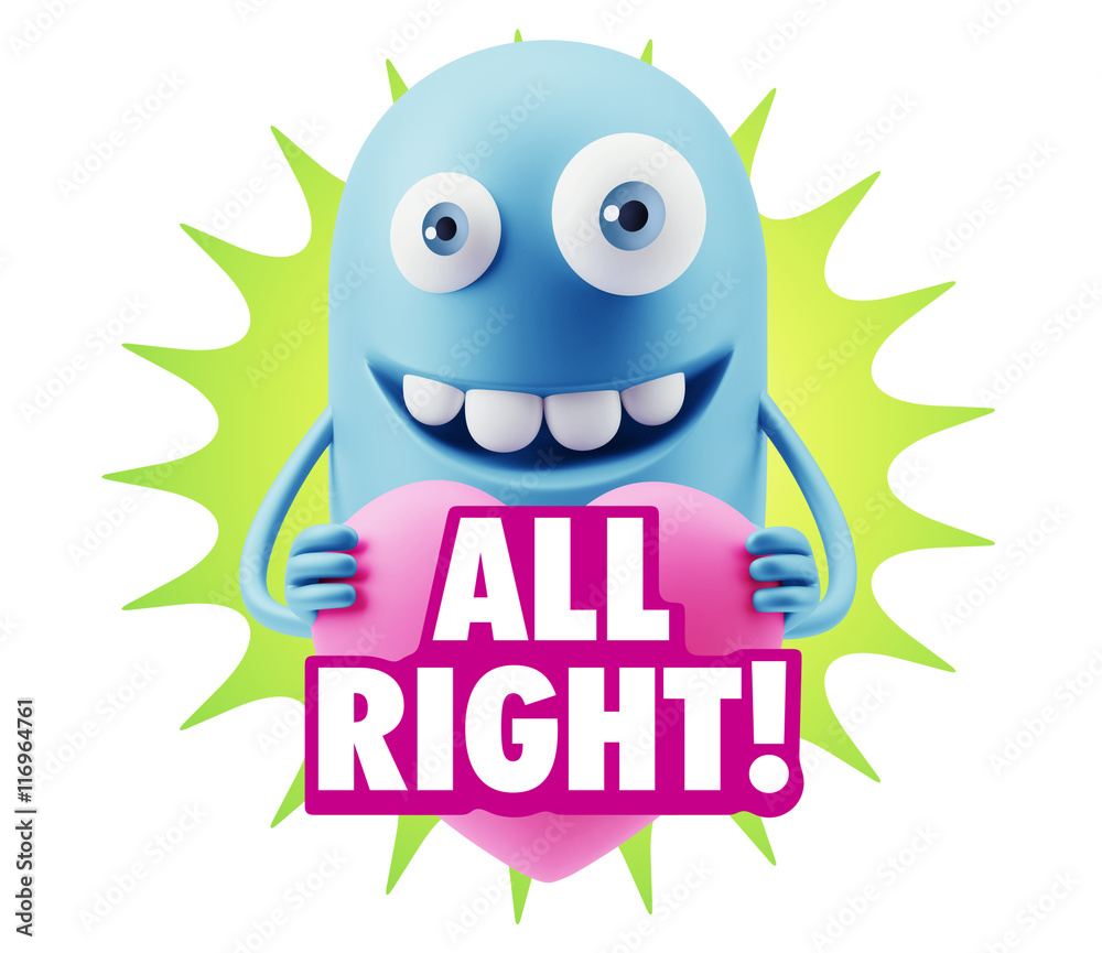 3d Rendering. Emoji in love holding heart shape saying All Right 3d Rendering. Emoji in love holding heart shape saying All Right