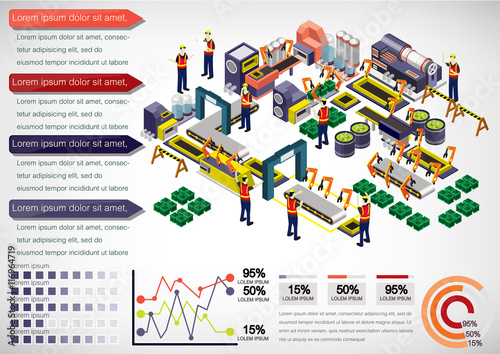 illustration of info graphic factory equipment concept in isometric 3D graphic