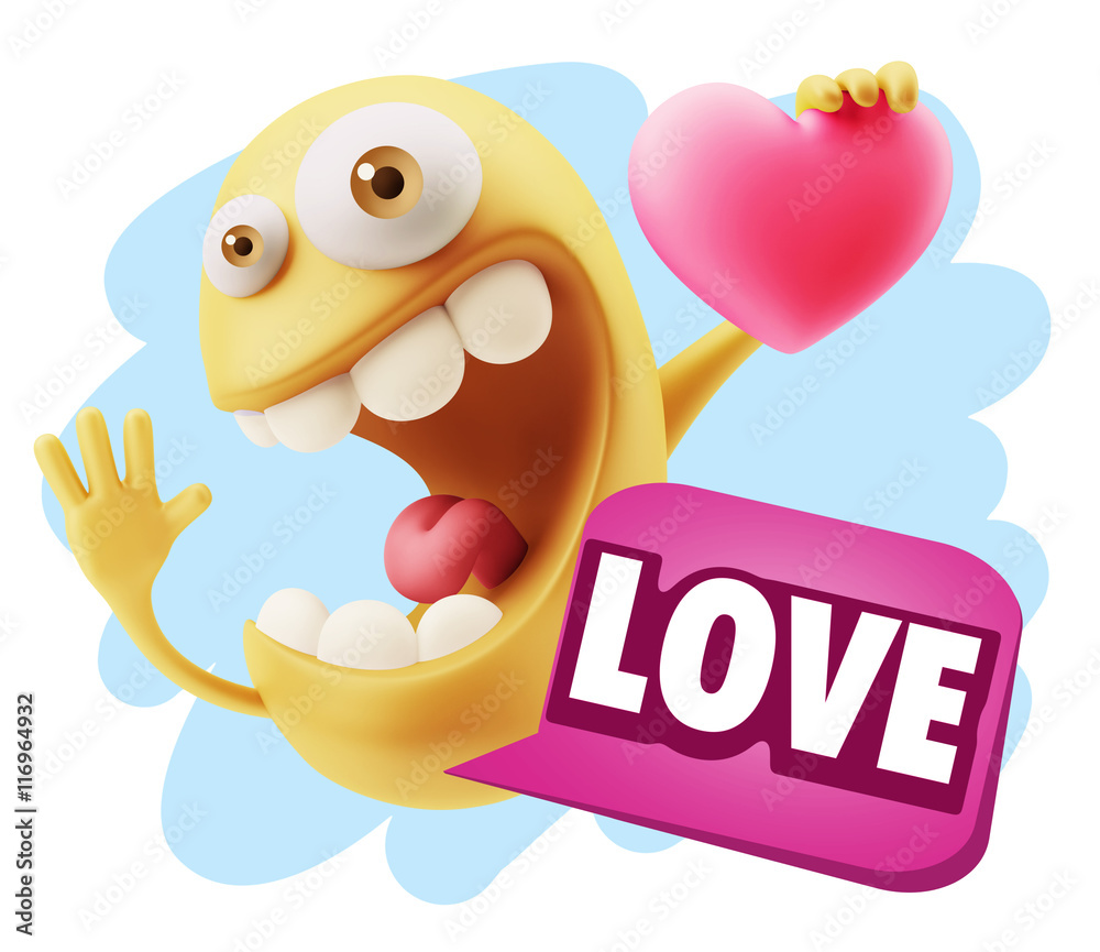 3d Rendering. Emoji in love holding heart shape saying Love with 3d Rendering. Emoji in love holding heart shape saying Love with