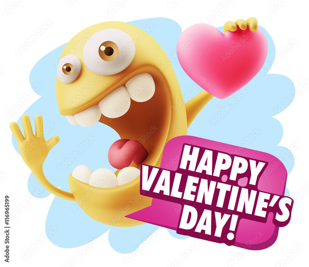 3d Rendering. Emoji in love holding heart shape saying Happy Val 3d Rendering. Emoji in love holding heart shape saying Happy Val