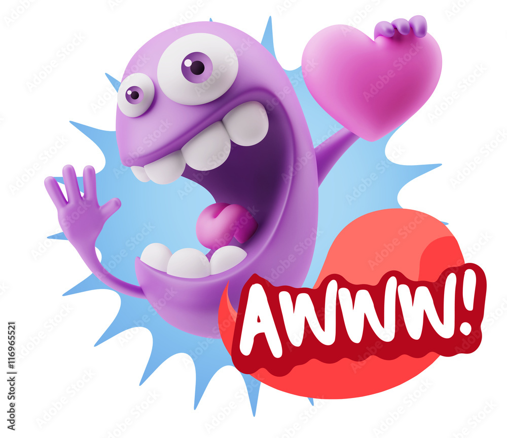 Fototapeta premium 3d Rendering. Emoji in love holding heart shape saying Awww with