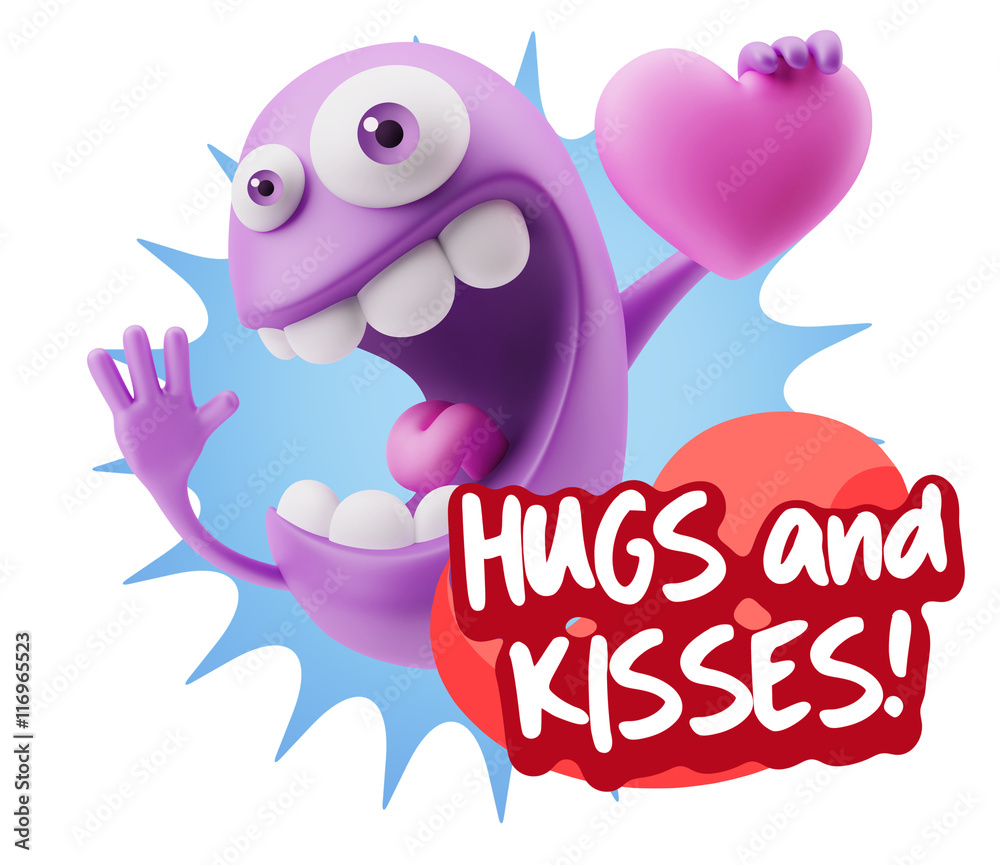 3d Rendering. Emoji in love holding heart shape saying Hugs And 3d Rendering. Emoji in love holding heart shape saying Hugs And