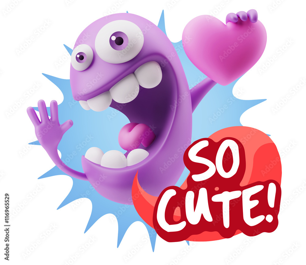 3d Rendering. Emoji in love holding heart shape saying So Cute w 3d Rendering. Emoji in love holding heart shape saying So Cute w