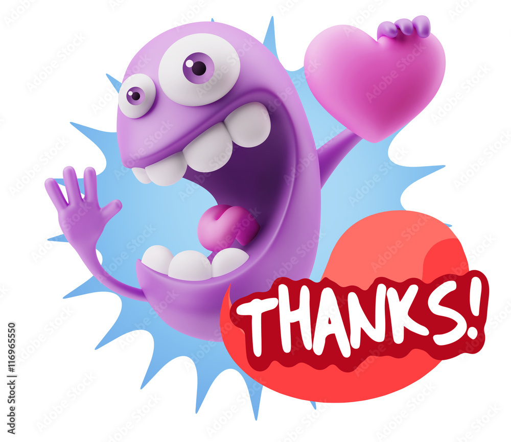 3d Rendering. Emoji in love holding heart shape saying Thanks wi 3d Rendering. Emoji in love holding heart shape saying Thanks wi