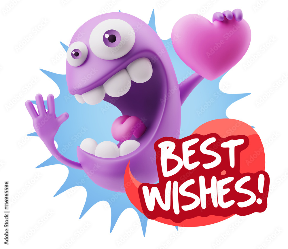 3d Rendering. Emoji in love holding heart shape saying Best Wish 3d Rendering. Emoji in love holding heart shape saying Best Wish