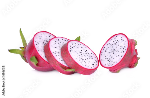 slice dragon fruit on white background
