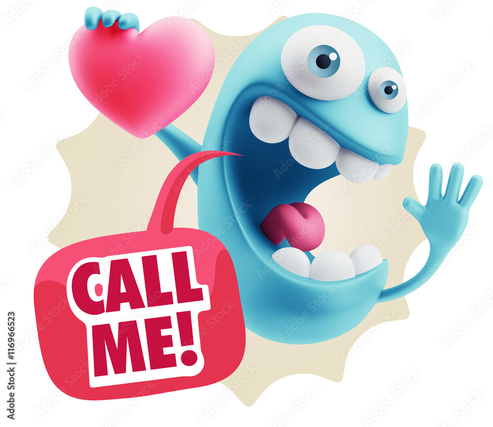 3d Rendering. Emoji in love holding heart shape saying Call Me w 3d Rendering. Emoji in love holding heart shape saying Call Me w