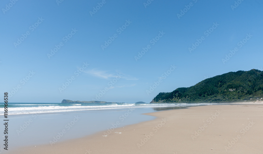 Pauanui Beach Coromandel New Zealand long expansive sandy ocean beach Pauanui Beach Coromandel New Zealand long expansive sandy ocean beach