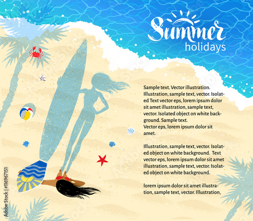 Desing template with surfer girl
