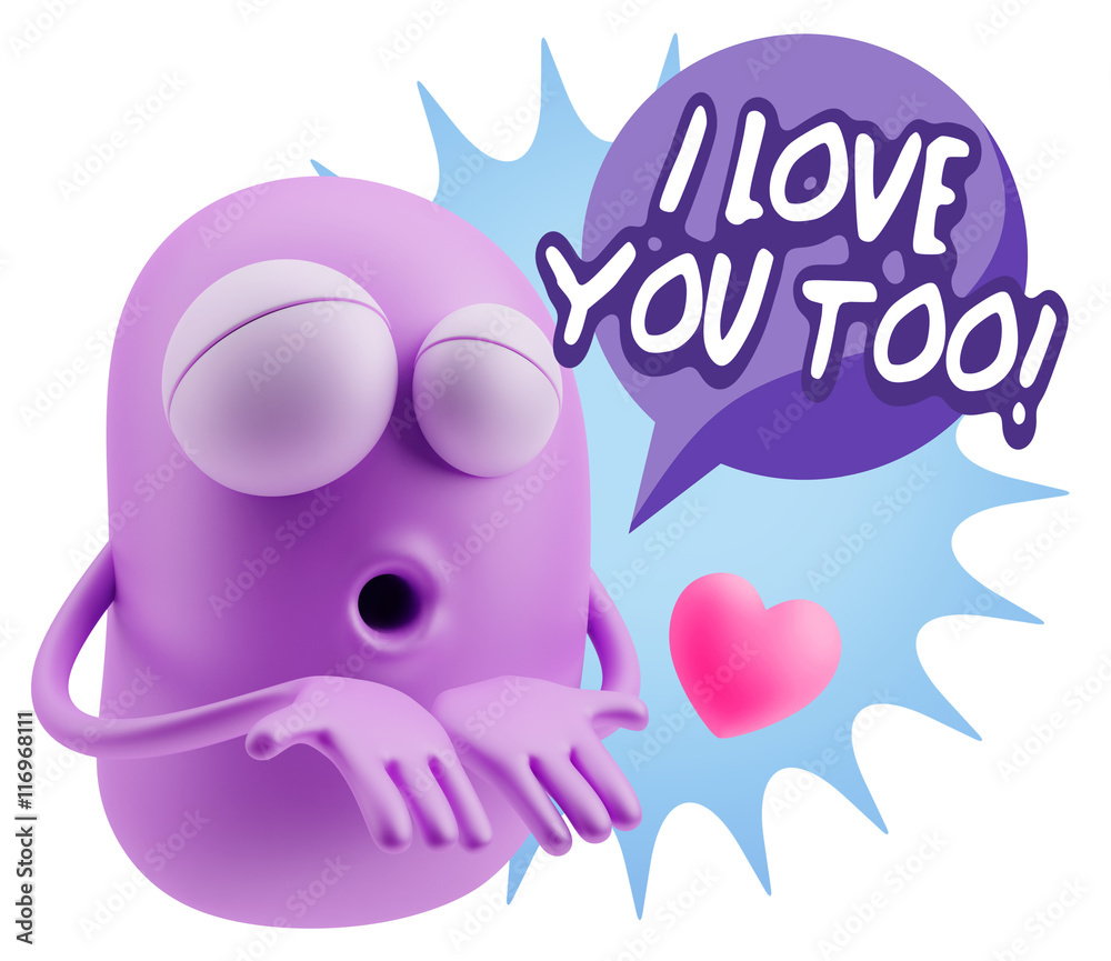3d Rendering. Love Emoticon Face Kiss Flying Heart Shape saying 3d Rendering. Love Emoticon Face Kiss Flying Heart Shape saying