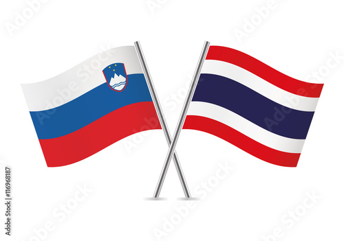 Slovenian and Thailand flags. Vector illustration.