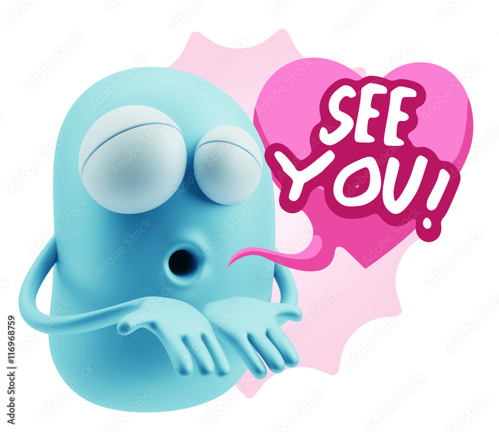 3d Rendering. Love Emoticon Face Kiss Flying Heart Shape saying 3d Rendering. Love Emoticon Face Kiss Flying Heart Shape saying