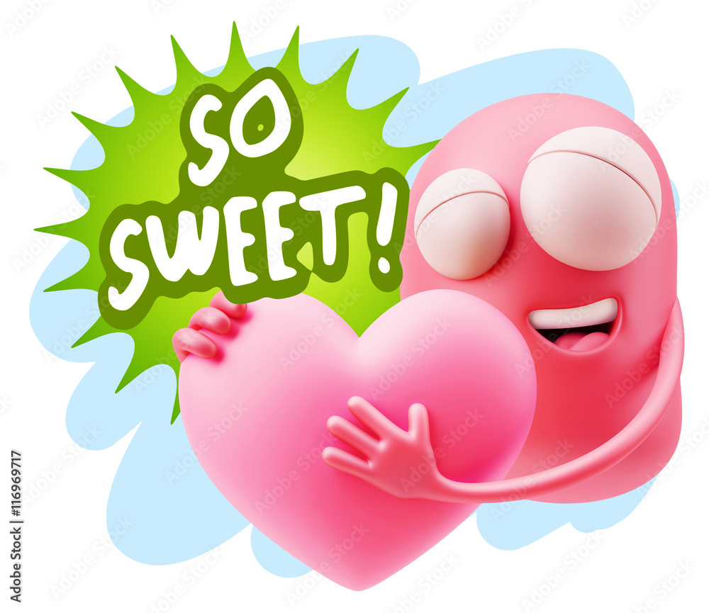 3d Rendering. Emoji in love holding heart shape saying So Sweet 3d Rendering. Emoji in love holding heart shape saying So Sweet