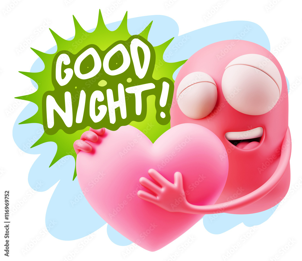 3d Rendering. Emoji in love holding heart shape saying Good Nigh 3d Rendering. Emoji in love holding heart shape saying Good Nigh