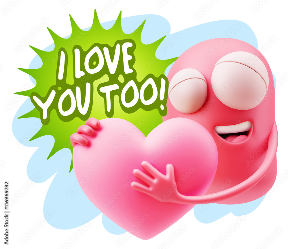 3d Rendering. Emoji in love holding heart shape saying I Love Yo Stock