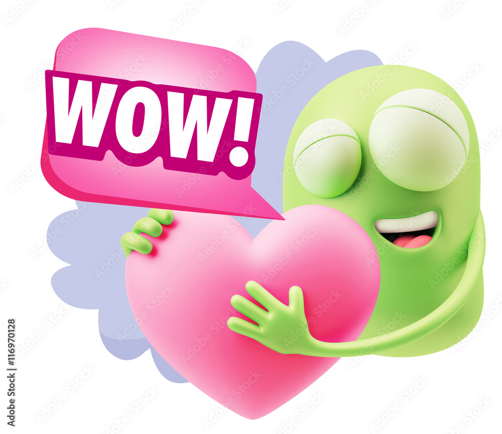3d Rendering. Emoji in love holding heart shape saying Wow with 3d Rendering. Emoji in love holding heart shape saying Wow with