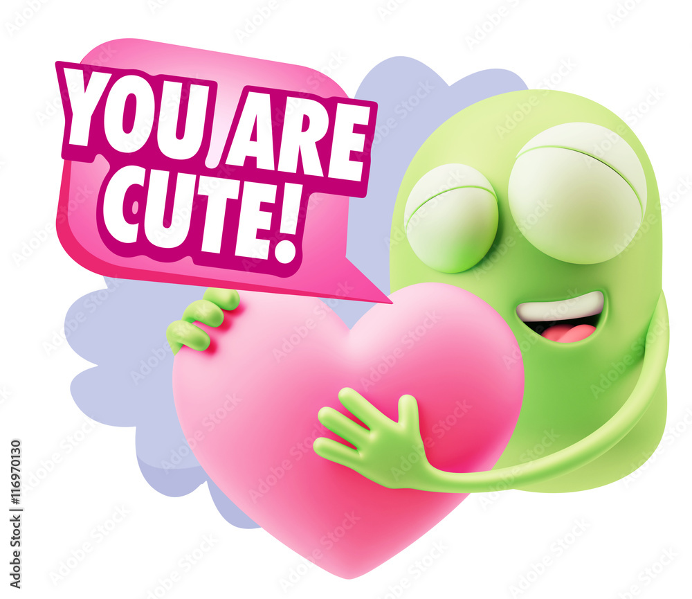 3d Rendering. Emoji in love holding heart shape saying You Are C 3d Rendering. Emoji in love holding heart shape saying You Are C