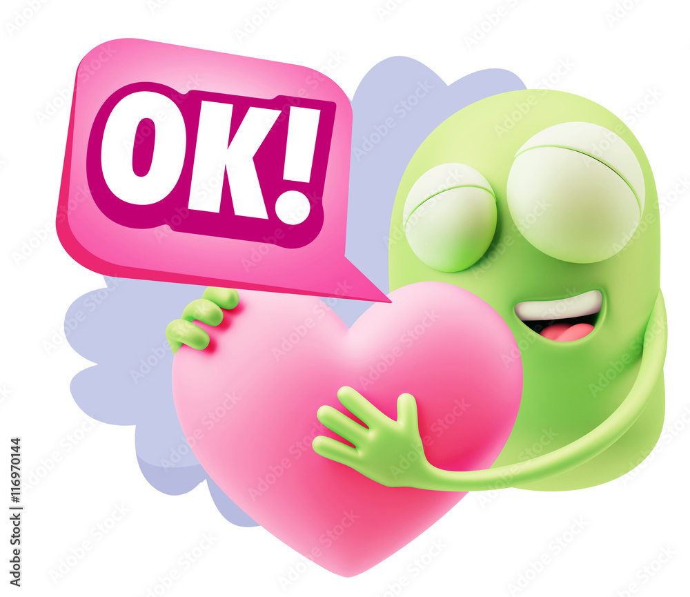 3d Rendering. Emoji in love holding heart shape saying Ok with C 3d Rendering. Emoji in love holding heart shape saying Ok with C