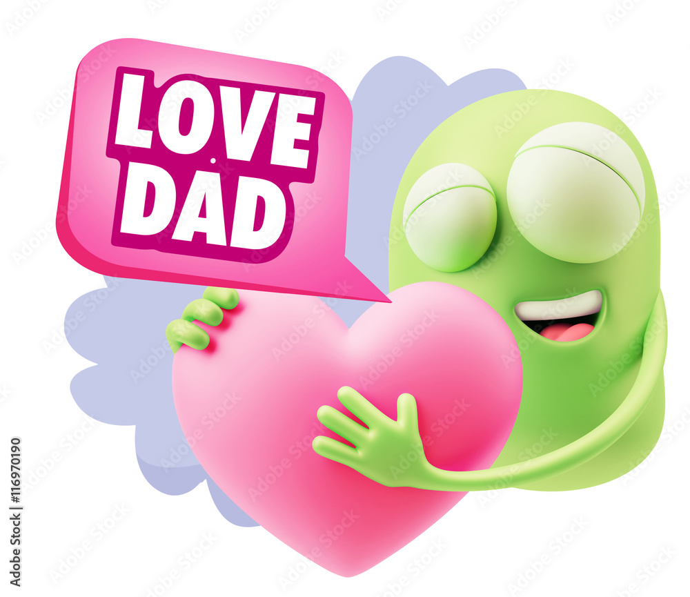 3d Rendering. Emoji in love holding heart shape saying Love Dad 3d Rendering. Emoji in love holding heart shape saying Love Dad