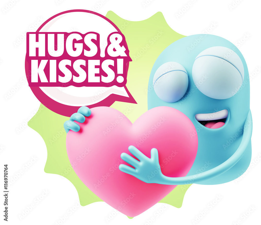 3d Rendering. Emoji in love holding heart shape saying Hugs And 3d Rendering. Emoji in love holding heart shape saying Hugs And