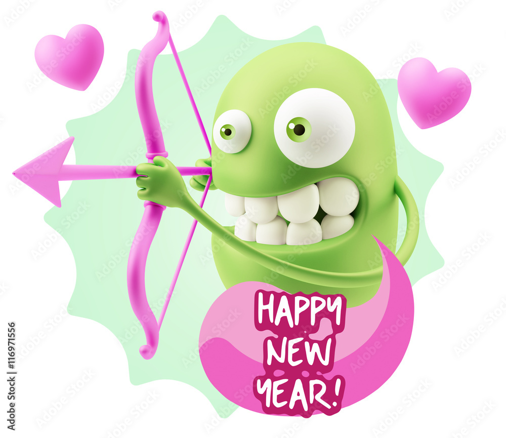 3d Rendering. Valentine Day Cupid Emoticon Face saying Happy New 3d Rendering. Valentine Day Cupid Emoticon Face saying Happy New