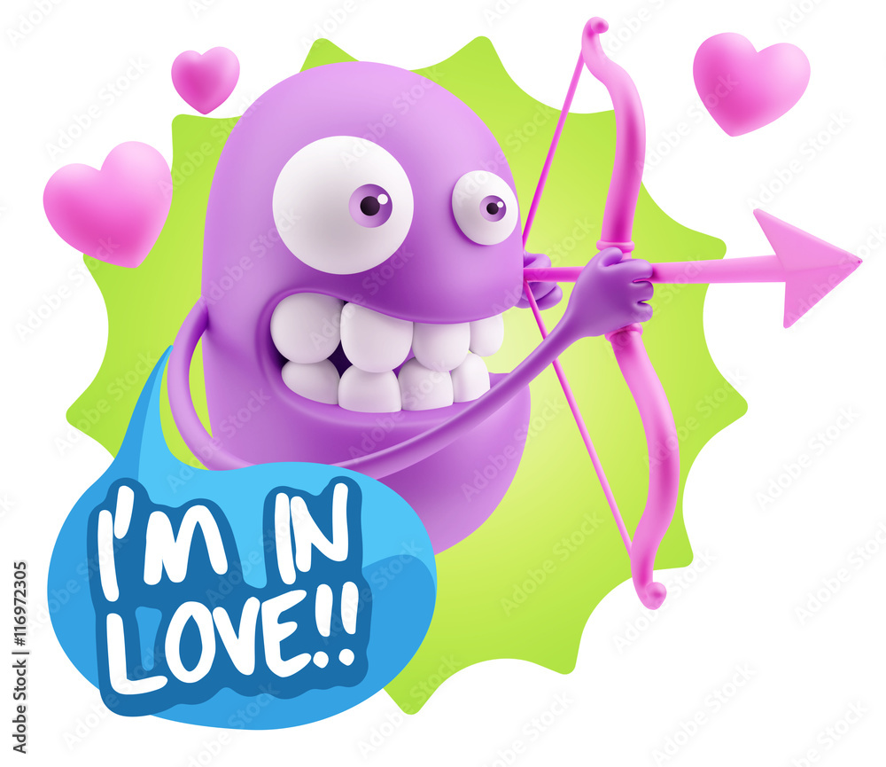 3d Rendering. Valentine Day Cupid Emoticon Face saying I'm in Lo 3d Rendering. Valentine Day Cupid Emoticon Face saying I'm in Lo