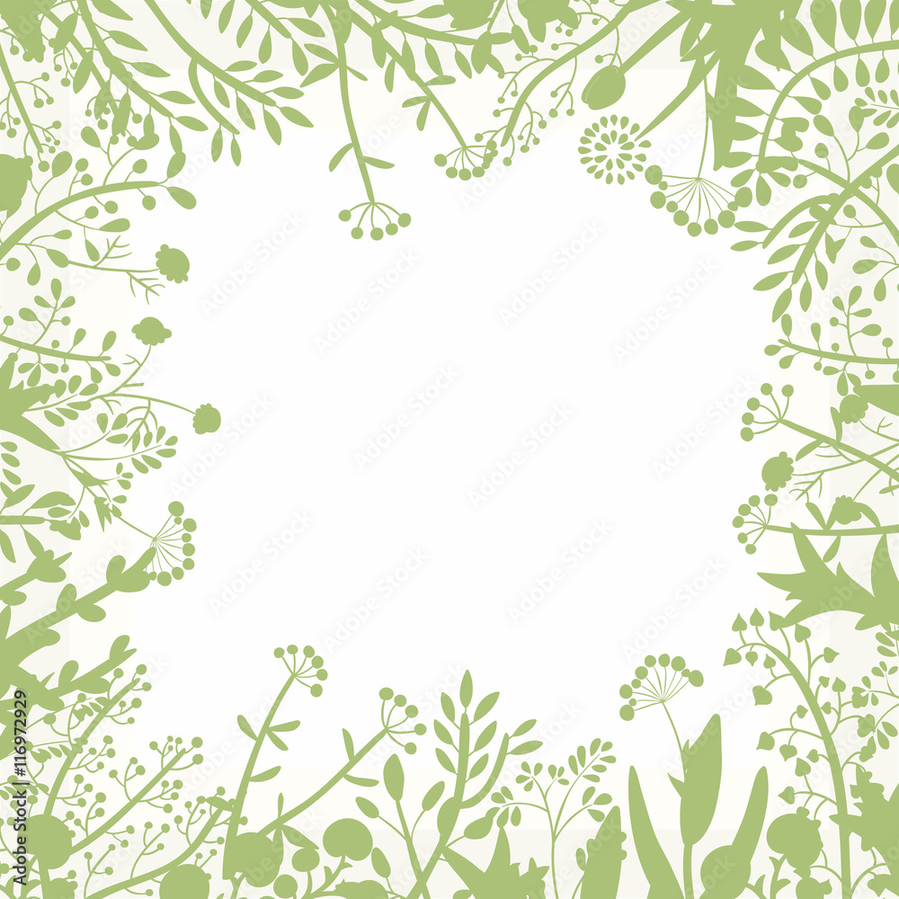 Decorative frame of hand-drawn and painted twigs with leaves, berries and flowers. Vector graphics. Decorative frame of hand-drawn and painted twigs with leaves, berries and flowers. Vector graphics.