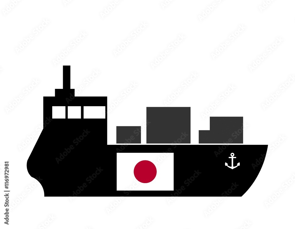 Drapeau du Japon sur un bateau cargo Drapeau du Japon sur un bateau cargo