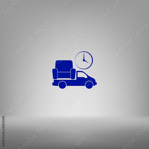 Flat paper cut style icon of vehicle delivering furniture