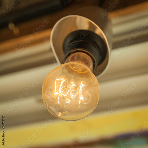 the old bulb on the ceiling of the old cafés