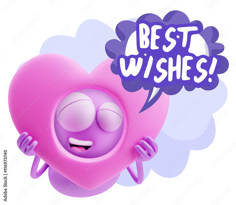 3d Rendering. Romantic Emoticon Character Face Expression saying