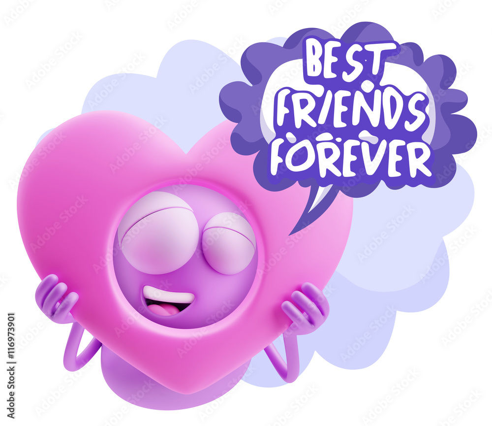 3d Rendering. Romantic Emoticon Character Face Expression saying