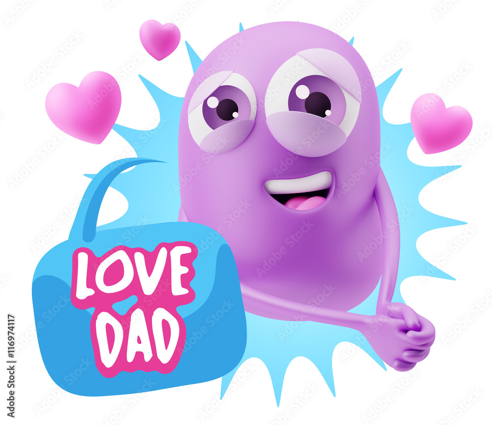 3d Rendering. Emoji in love with hearts shapes saying Love Dad w 3d Rendering. Emoji in love with hearts shapes saying Love Dad w