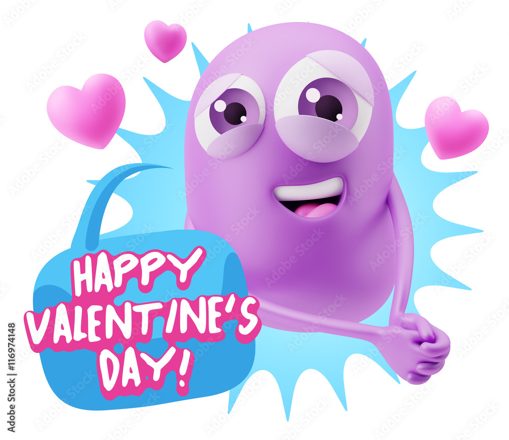 Fototapeta premium 3d Rendering. Emoji in love with hearts shapes saying Happy Vale