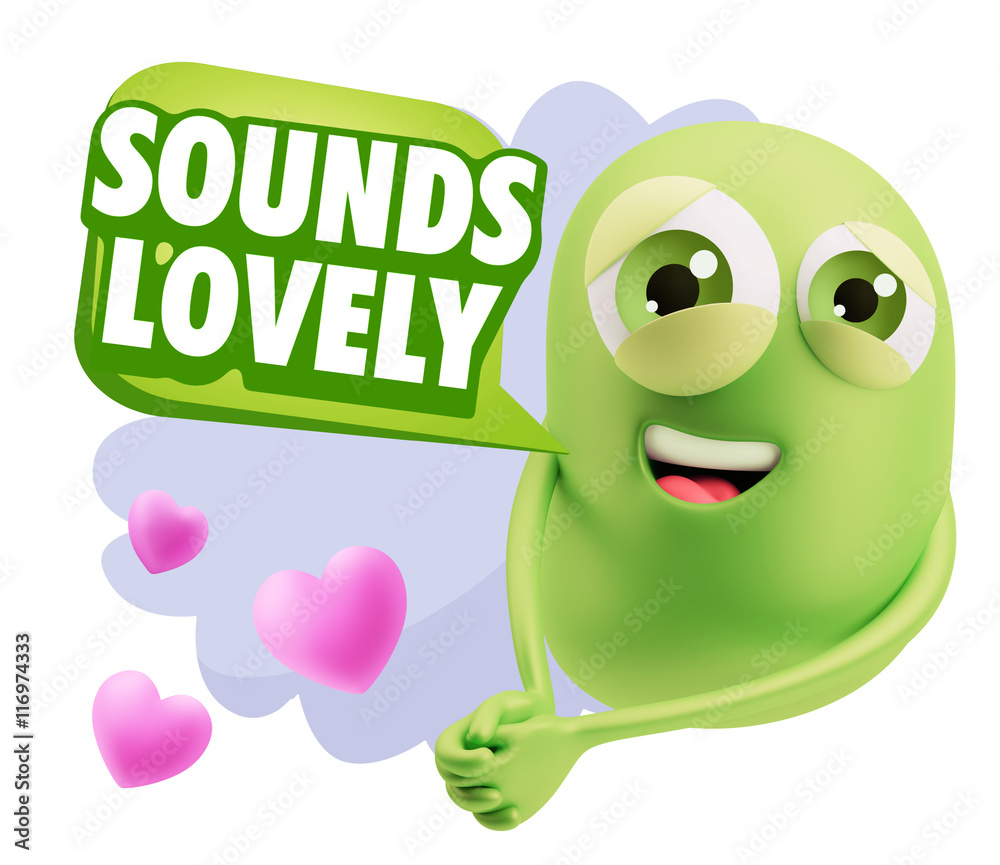 3d Rendering. Emoji in love with hearts shapes saying Sounds Lov 3d Rendering. Emoji in love with hearts shapes saying Sounds Lov