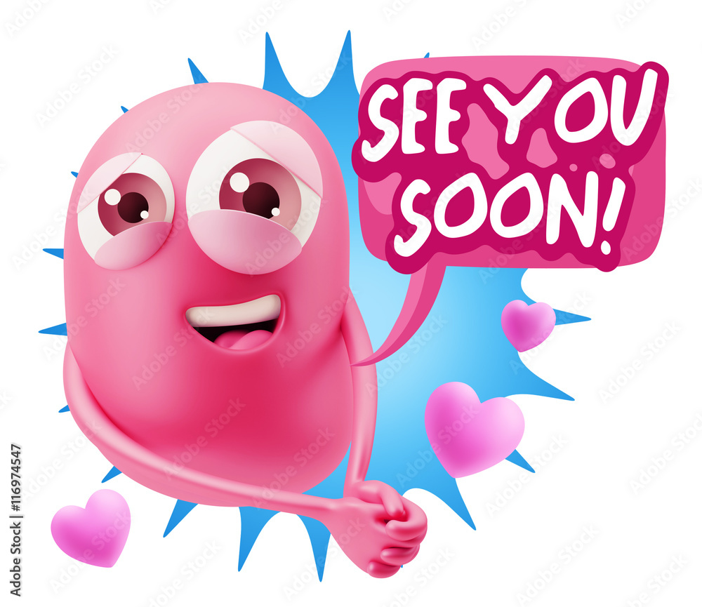 3d Rendering. Emoji in love with hearts shapes saying See You So 3d Rendering. Emoji in love with hearts shapes saying See You So