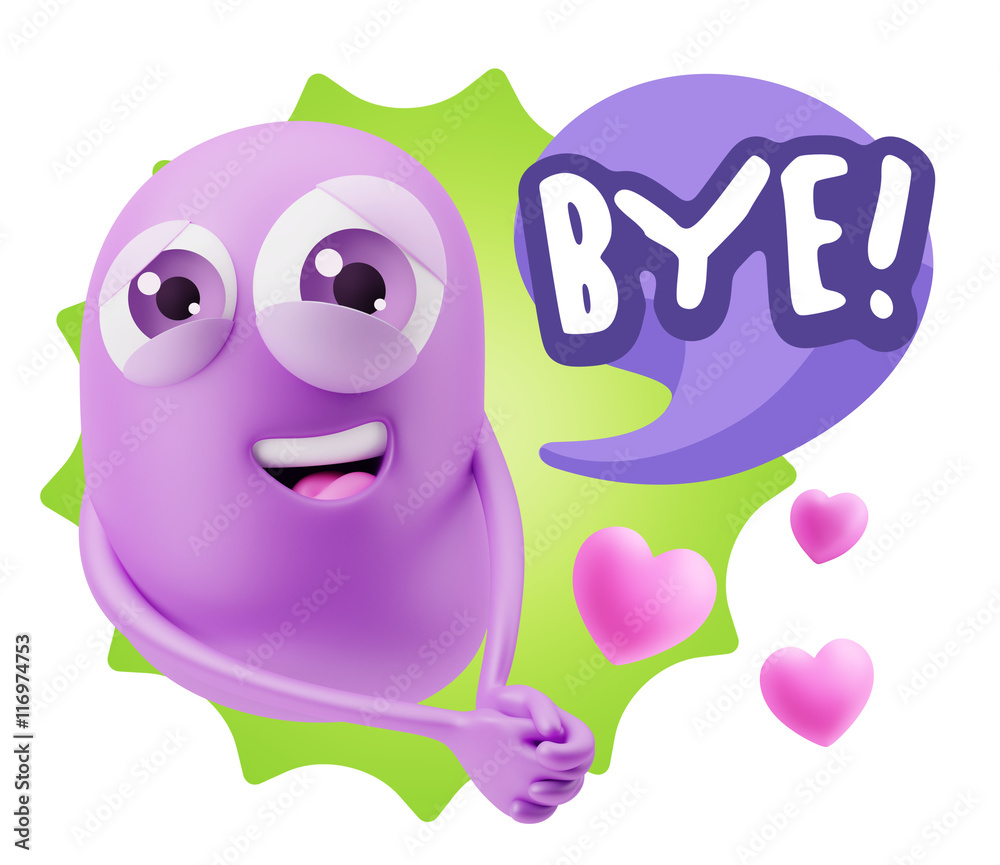 3d Rendering. Emoji in love with hearts shapes saying Bye with C 3d Rendering. Emoji in love with hearts shapes saying Bye with C