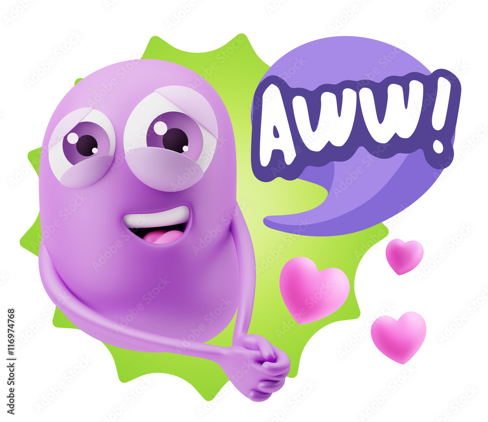 3d Rendering. Emoji in love with hearts shapes saying Awww with 3d Rendering. Emoji in love with hearts shapes saying Awww with